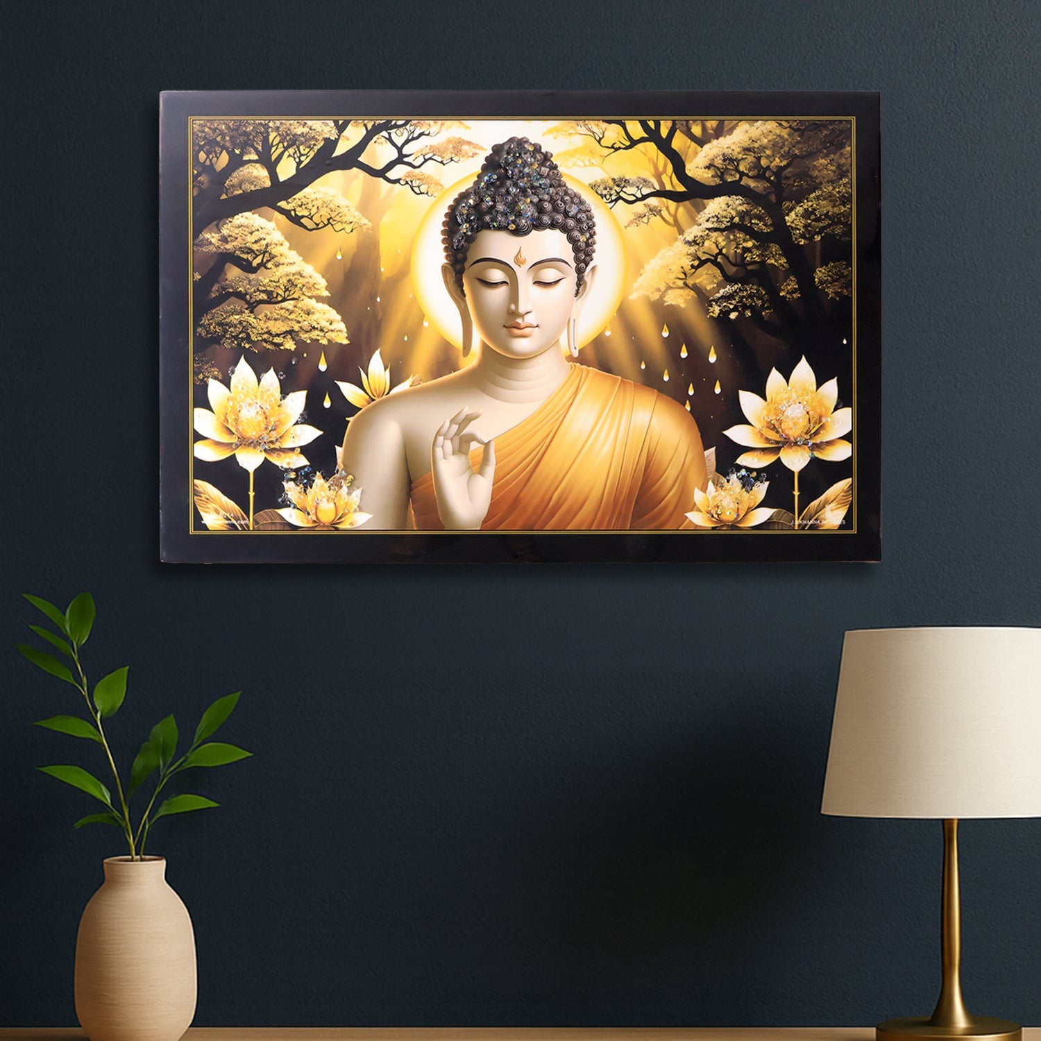 Decorative Lord Buddha Wall Painting with Wooden Frame Mix Design, 45x30 Cm Approx (1 Pc) Decorative Lord Buddha Wall Painting with Wooden Frame Mix Design, 45x30 Cm Approx (1 Pc)